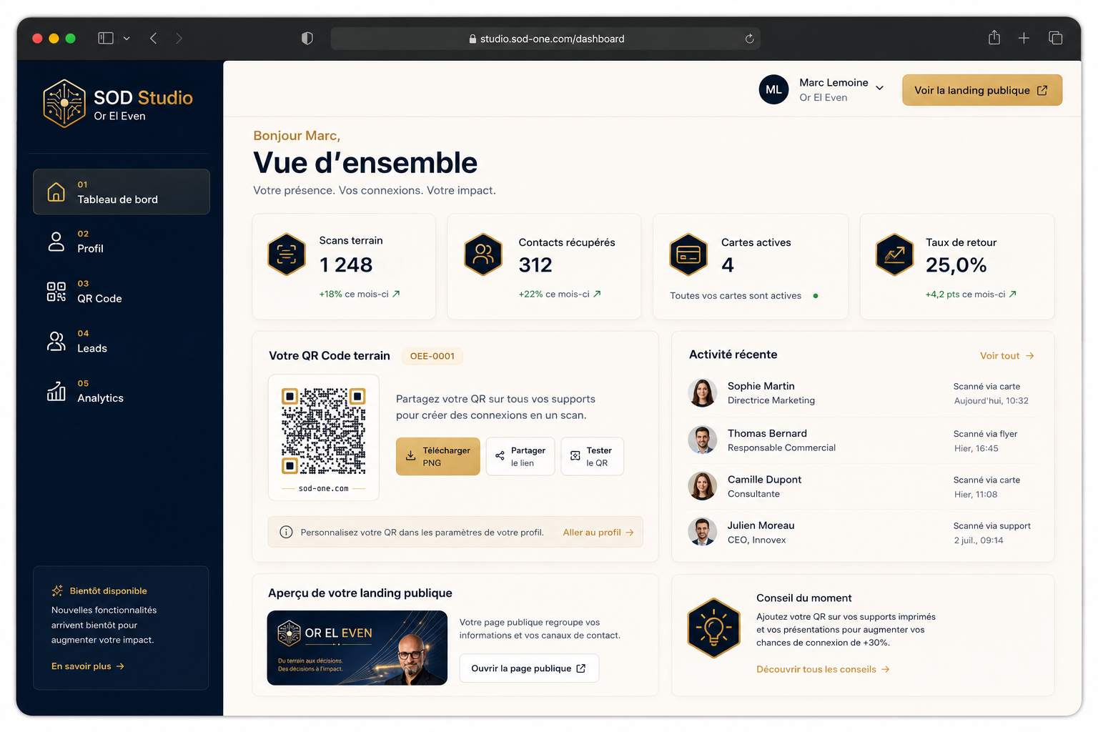 Aperçu du Studio SOD One dans un navigateur